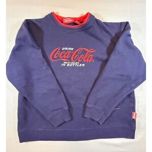 Coca-Cola Brand Blue Ringer Crewneck Sweatshirt Men Medium Embroidered Logo 1766